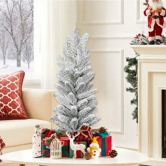 2.6Ft Flocked Christmas Tree,Realistic Snow-Covered Artificial Xmas Tree with Hinged Branches for Easy Setup,w/1400 Snow Flocked Branch Tips for Home,Office,Party Decoration