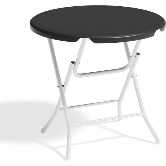 2.6Ft Round Foldable Table Portable Plastic Table for Banquet Even Indoor Outdoor, Black - No Assembly
