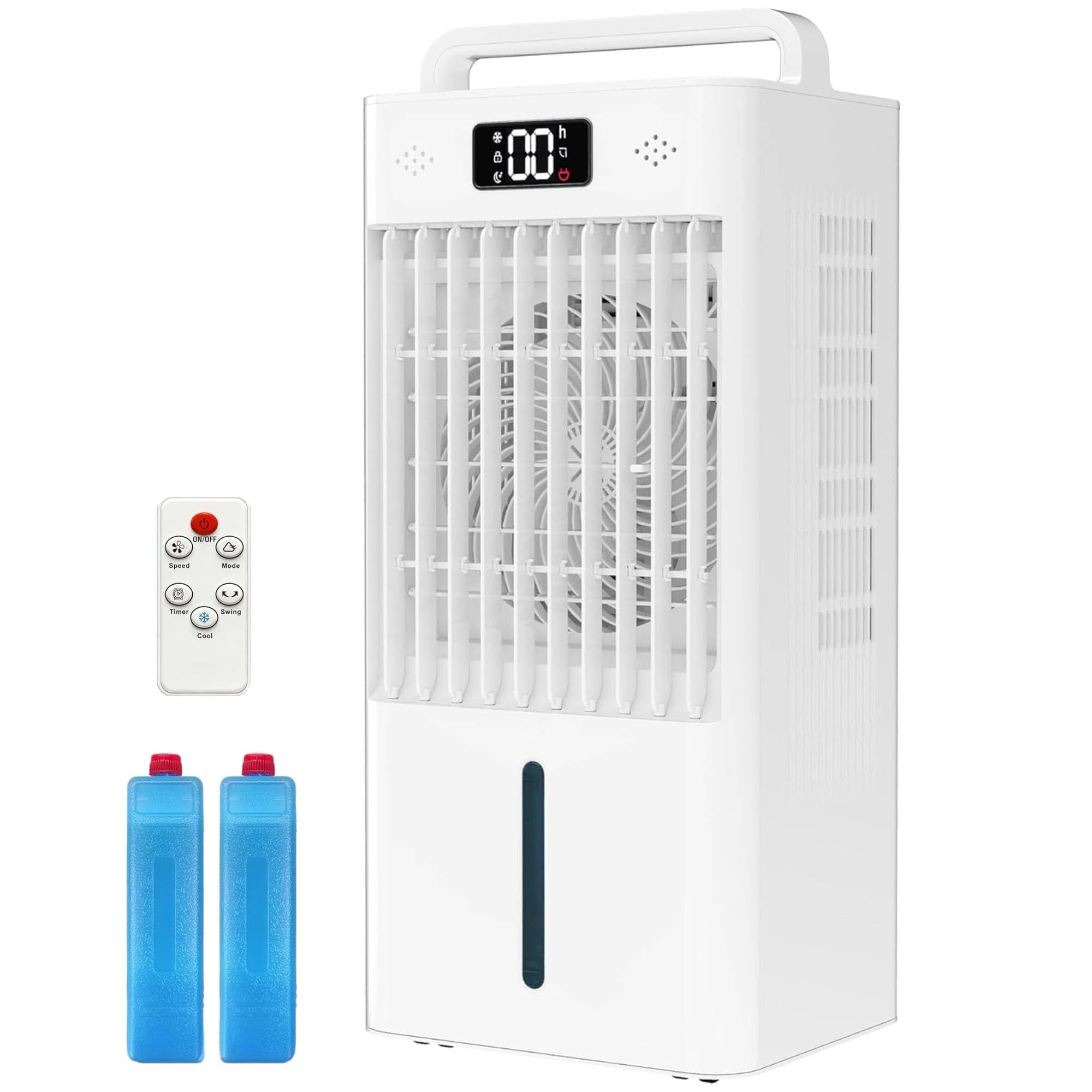 2.6Gal Portable Air Conditioners, 3-in-1 Swamp Cooler with HEPA Filter, Remote Control, 6 Speeds & 3 Modes, Quiet Operation for Rooms Up to 450 Sq Ft, 24-Hour Timer, 360° Swivel Casters