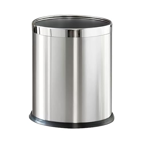2.6Gallon/10L,Stainless Steel Bathroom Trash Can,Chrome Trash Can,Silver Garbage Can for Office,Wastebasket for Hotel,Office,Store,Metal Trash bin Without lid (Silver)