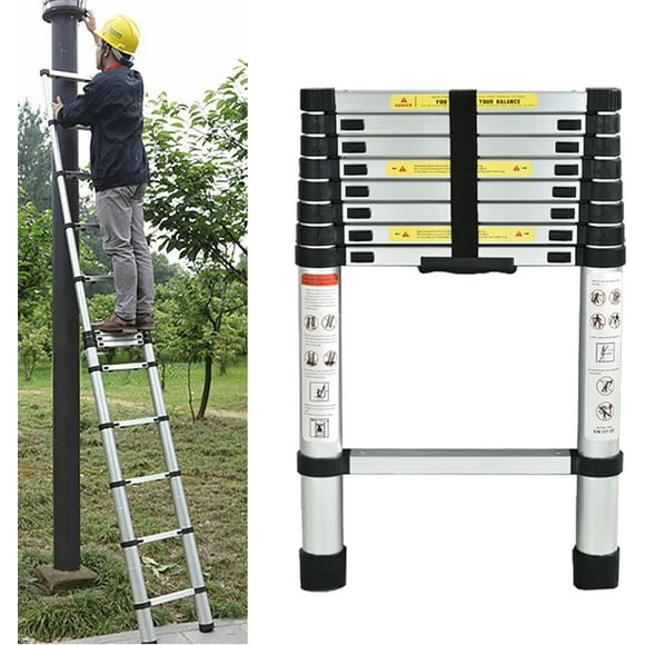 2.6M Telescopic Ladder 8.5FT Multi-Purpose Aluminium Telescoping Ladder Extendable Portable Loft Ladder with EN131 and CE Standard Easy to Carry for Draw Wall Replace Bulb Clean Window Repair Roofs