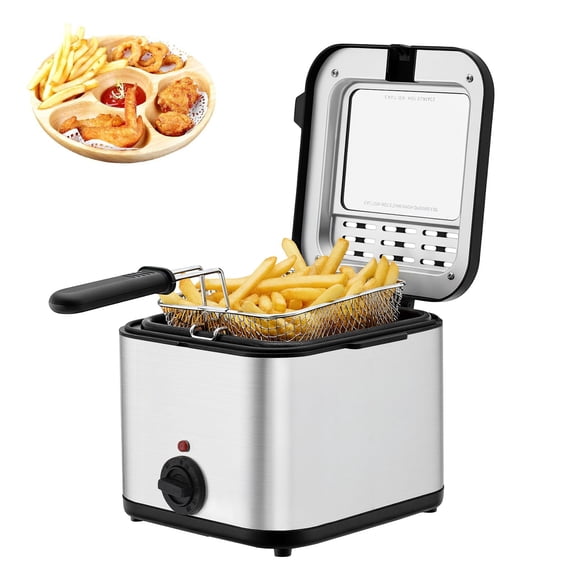 2.6QT Electric Fryer, Stainless Steel Mini Deep Fryer with Viewing Window, 1000W Small Deep Fryer with Basket, Adjustable Temp 176-374F, Freidora Elctrica de Aceite for Home