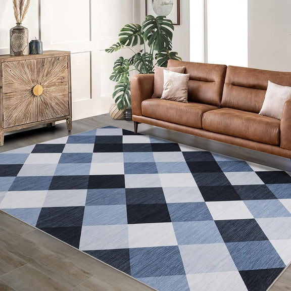 2*6ft/3*5ft/4*6ft/5*7ft/8*10ft/9*12ft/10*13ft Machine Washable Plaid Checkered Design Non-Slip Rubberback Runner Rug Modern Abstract Geometric Print Carpet Traditional Area Rug for Hallway,Kitchen
