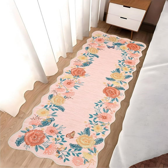 2*6ft/4*4ft/5*7ft/8*10ft/9*12ft/10*13ft Area Rug for Bedroom Machine Washable Non-Slip Low Pile Carpet Ultra Soft Indoor Modern Floral Accent Rug Stain-Resistant Lightweight Fade-Resistant Carpet