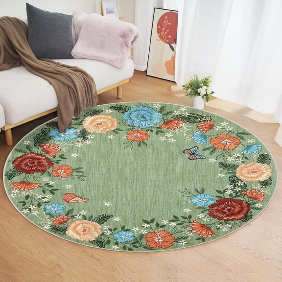 2*6ft/4*4ft/5*7ft/8*10ft/9*12ft/10*13ft Area Rug for Bedroom Machine Washable Non-Slip Low Pile Carpet Ultra Soft Indoor Modern Floral Accent Rug Stain-Resistant Lightweight Fade-Resistant Carpet