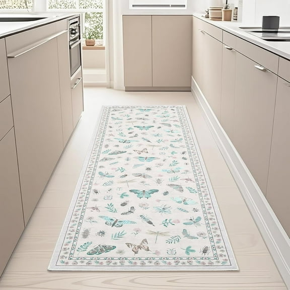 2*6ft/4*6ft/5*7ft/8*10ft/9*12ft/10*13ft Modern Floral Insect Area Rug Washable Rug Stain Resistant Throw Carpet Butterfly Print Low Pile Folding Floor Cover with Non-Slip Backing