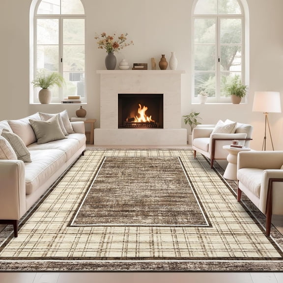 2*6ft/4*6ft/5*7ft/8*10ft/9*12ft/10*13ft Washable Area Rug Modern Bordered Geometric Area Rug for Living Room Stain Resistant Throw Carpet with Non-Slip Backing Floor Cover for Bedroom Dining Room