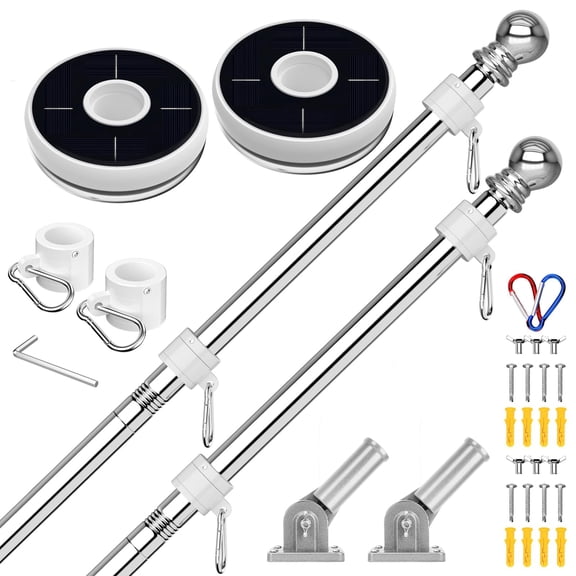 2 6ft Flag Pole For Outside House With Solar Light 180° Adjustable Holder Tangle Free Stainless Steel (no Included)