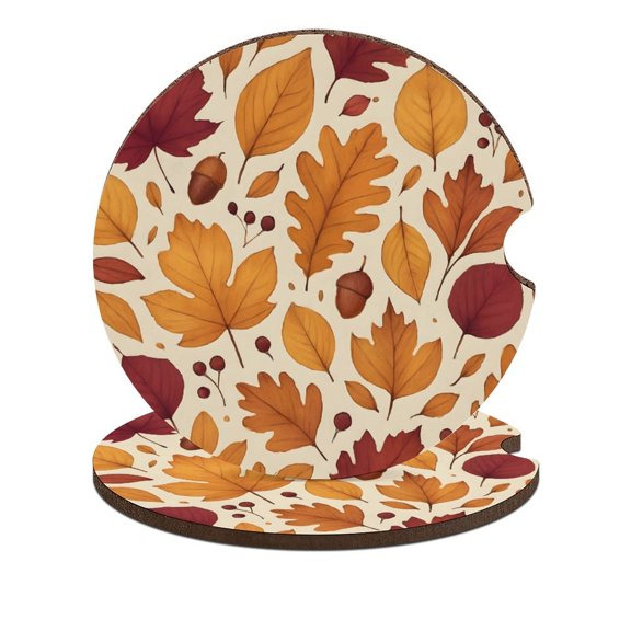 2.6in Car Coasters Are Heat Proof Waterproof And Moisture-Proof With Cork At The Bottom Designed To Prevent Your Car From Scratching For Car Cups Autumn Leaves Pattern 2PCS
