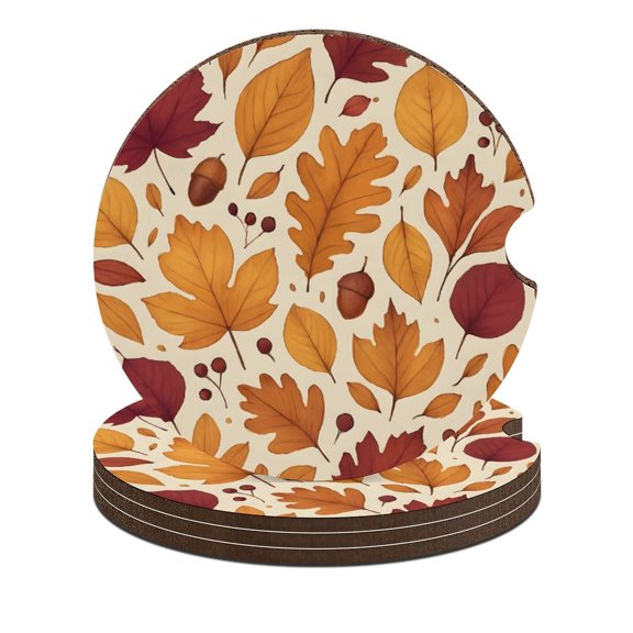 2.6in Car Coasters Are Heat Proof Waterproof And Moisture-Proof With Cork At The Bottom Designed To Prevent Your Car From Scratching For Car Cups Autumn Leaves Pattern 4PCS