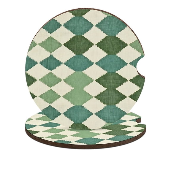 2.6in Car Coasters Are Heat Proof Waterproof And Moisture-Proof With Cork At The Bottom Designed To Prevent Your Car From Scratching For Car Cups LightSeaGreen Colorful Houndstooth_2 2PCS