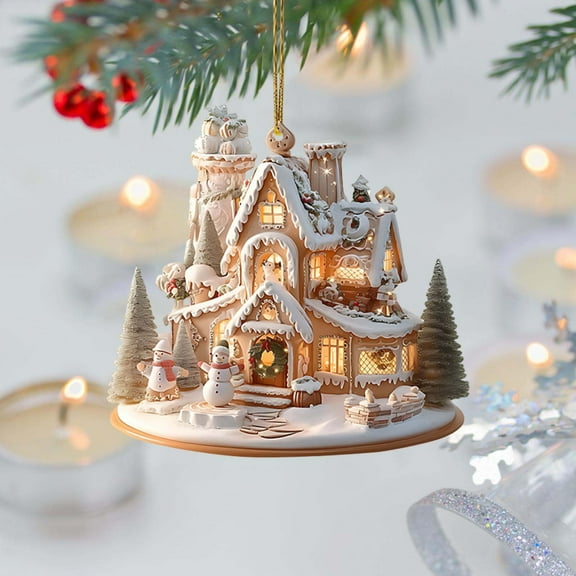 Taicans 2.6in Snowy Village Christmas House Ornament - Shiny Holiday Decor,Festive Tree Hanging Ornament,Winter Wonderland Scene,Perfect Xmas Gift