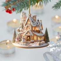 Taicans 2.6in Snowy Village Christmas House Ornament - Shiny Holiday Decor,Festive Tree Hanging Ornament,Winter Wonderland Scene,Perfect Xmas Gift