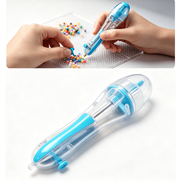 2.6mm Bead Pen with Automatic Dispenser, 2 Pieces Melty Beads for DIY Decor, Holiday Crafts, and Art Projects - Non-Slip Grip, Easy Press(Blue)