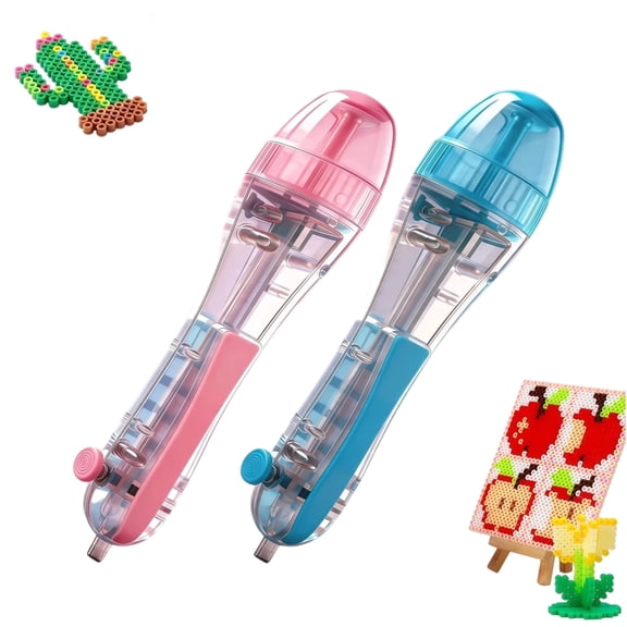 2.6mm Fuse Bead Pen, One-Button Bead Dispenser with High-Capacity Transparent Barrel, Smooth No-Jam Outlet and Anti-Slip Grip for DIY Bead Art, Crafts and Family Projects(Pink+Blue)