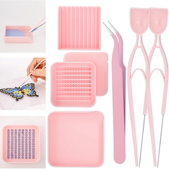 2.6mm Fuse Beads Tool Set,2026 New,Single Needle Tweezers + Covered Aligner Sorting Tray,Precision Bead Picking & Recovery Kit,Includes 2 Tweezers + Curved Tweezer Pink