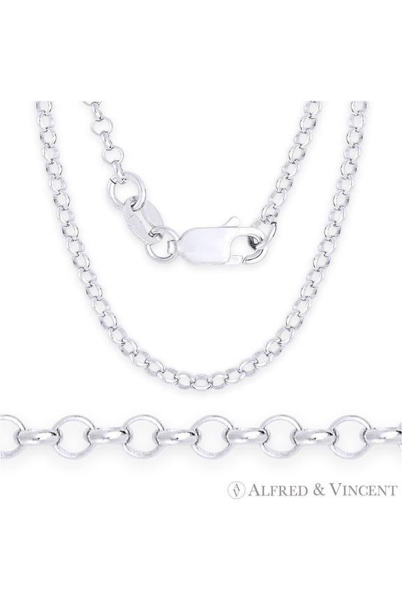 2.6mm Open Rolo Circle Cable Link Italian Chain Necklace in .925 Sterling Silver