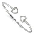 thumbnail image 1 of 2.6mm Sterling Silver Rhodium-plated Cubic Zirconia Heart Pendant Cuff Bangle Bracelet, 1 of 2