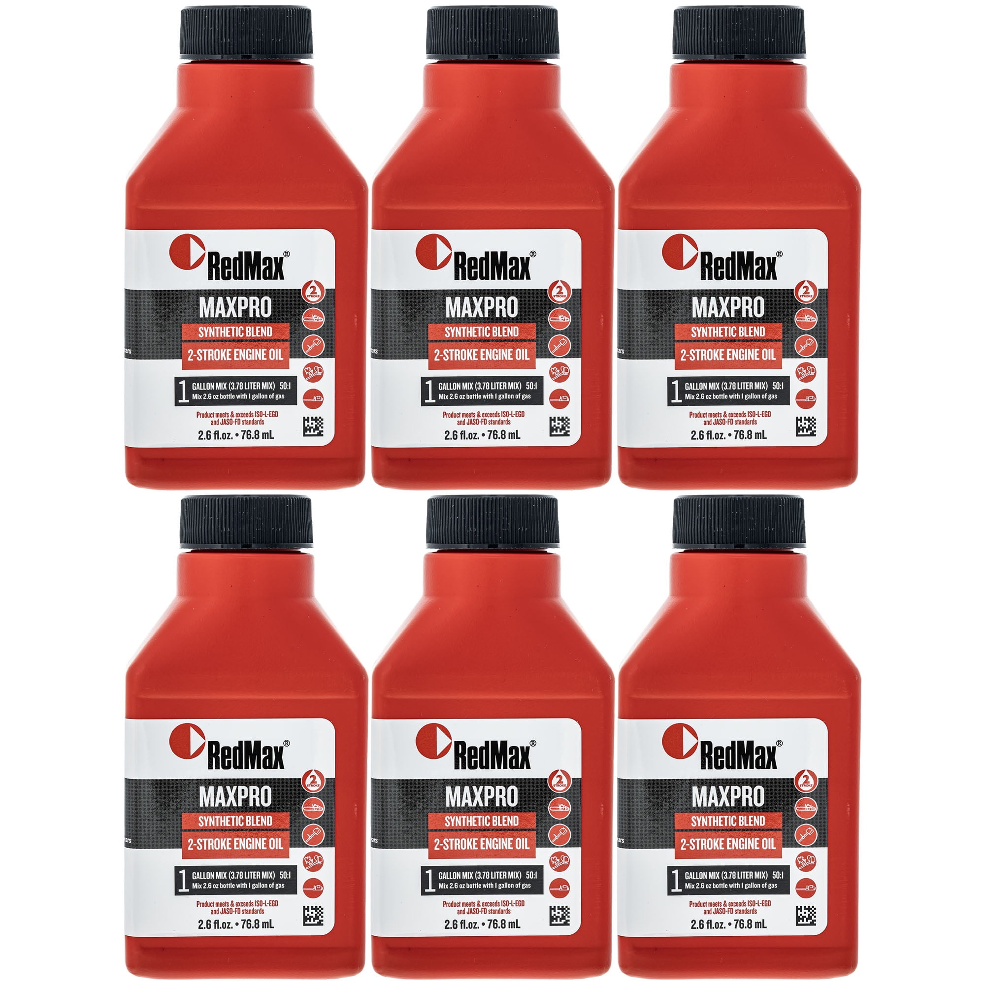 2.6oz Bottles of RedMax Synthetic 2 Stroke Cycle Oil w/ Fuel Stabilizer 50:1 6PK