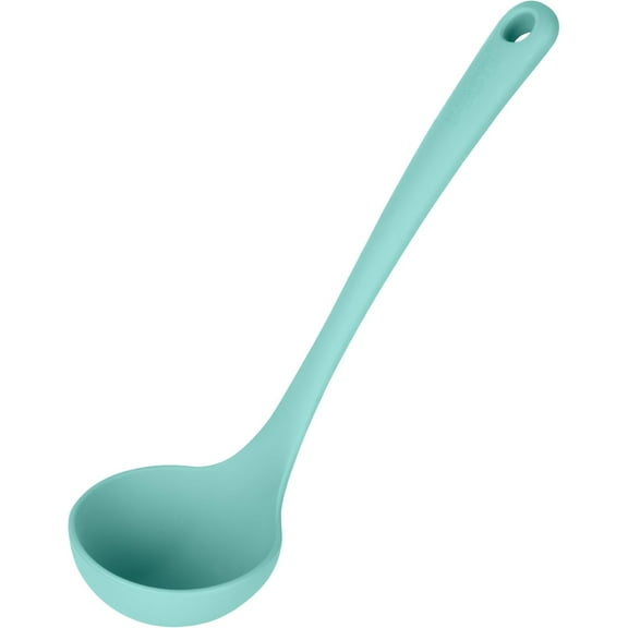 2.6oz Small Silicone Soup Ladle: U-Taste 600ºF Heat Resistant Non-Stick Kitchen Deep Serving Spoon, Soft Cooking Utensil with Non-Slip Solid Handle for Mixing Sauce Stew Gravy (11in, Aqua Sky)
