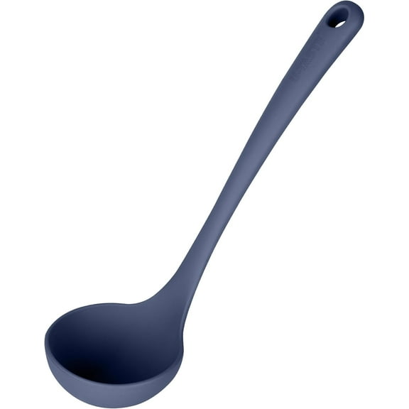 2.6oz Small Silicone Soup Ladle: U-Taste 600ºF Heat Resistant Non-Stick Kitchen Deep Serving Spoon, Soft Cooking Utensil with Non-Slip Solid Handle for Mixing Sauce Stew Gravy (11in, Midnight Blue)