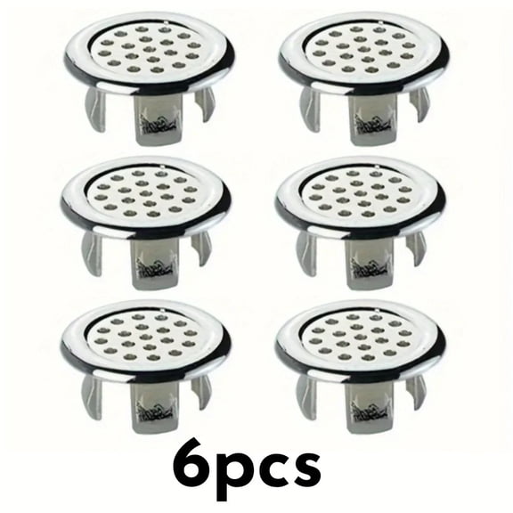 2-6pcs Chrome Sink Drain Covers Leak-Proof Easy-Install Basin Overflow Plugs for Bathroom Kitchen Round Countertop Sink Access
