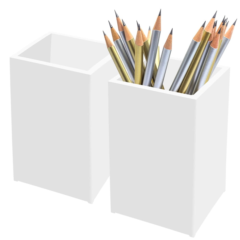 2.6x 2.6x 4 inches White Acrylic Pen Holder 4 Pack, Desktop Pencil Cup Stationery Organizer for Office Desk Accessory