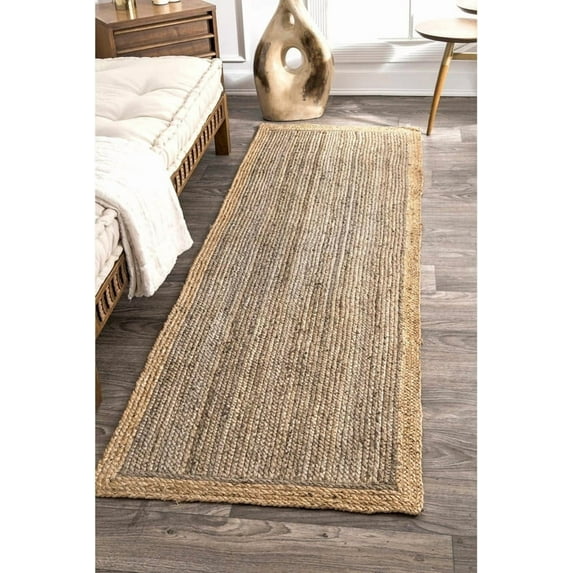 2.6x12 Ft Gray Jute Area Rug, Hand-Woven, Reversible, Farmhouse Boho Style, Durable & Pet-Friendly Rug for Living Room, Dining Room, and Bedroom