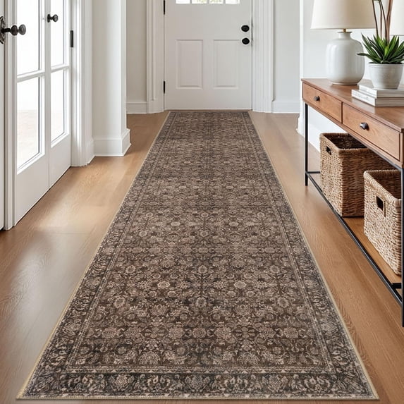 2.6x12 Washable Runner Rug For Kitchen Rust Reddish Brown Soft Classic ...