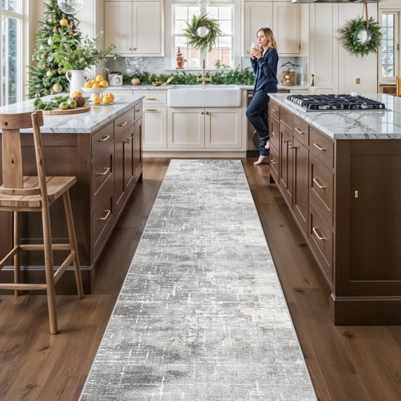 2'6x14 Abstract Kitchen Area Rugs: Farmhouse Washable Non-slip Long Hallway Rug Soft Stain-resistant Entryway Bathroom Floor Mat Low-pile Living Room Bedroom Carpet(2'6x14 Light/grey)