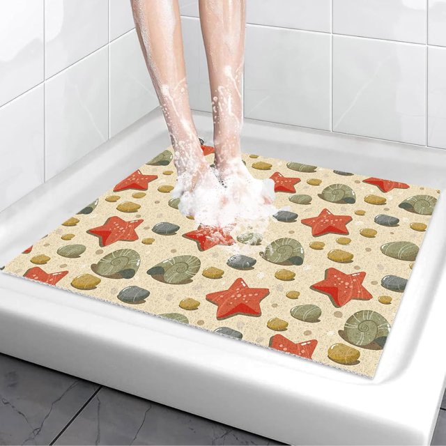 2.6x2.6ft/31x31in/80x80cm Modern Ocean Theme Soft Shower Mat for Shower