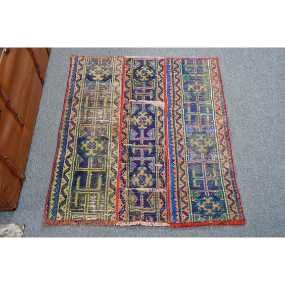 2.6x2.9 ft Small Rugs, Blue Moroccan Rug, Turkish Rug, Vintage Rug, Anatolian Rugs, Rugs For Wall Hanging, Handwoven Gift Rugs