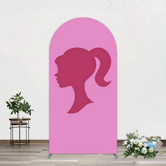 2.6x6ft Fashion Doll Silhouette Pink Arch Backdrop Girl Birthday Party Baby Shower Photography Background Decoration