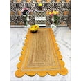 thumbnail image 1 of 2.6x7 Ft Yellow & Natural Jute Premium Scalloped Jute Rug – Handcrafted Natural Braided Carpet for Living Room, Bedroom, Entryway – Boho Home Decor, 1 of 5