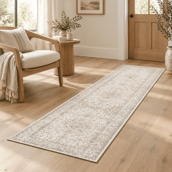 2'6x8 Washable Runner Rug Beige Grey Non Slip Vintcarpet - Walmart.com