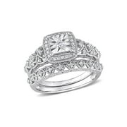 2/7 Carat (Ctw) Diamond Engagement Bridal Ring & Wedding Band Set in Sterling Silver