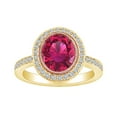 thumbnail image 1 of AFFY 2.7 Carat Simulated Ruby & White Natural Diamond Halo Engagement Ring In 14k Solid Yellow Gold Ring Size-5, 1 of 1