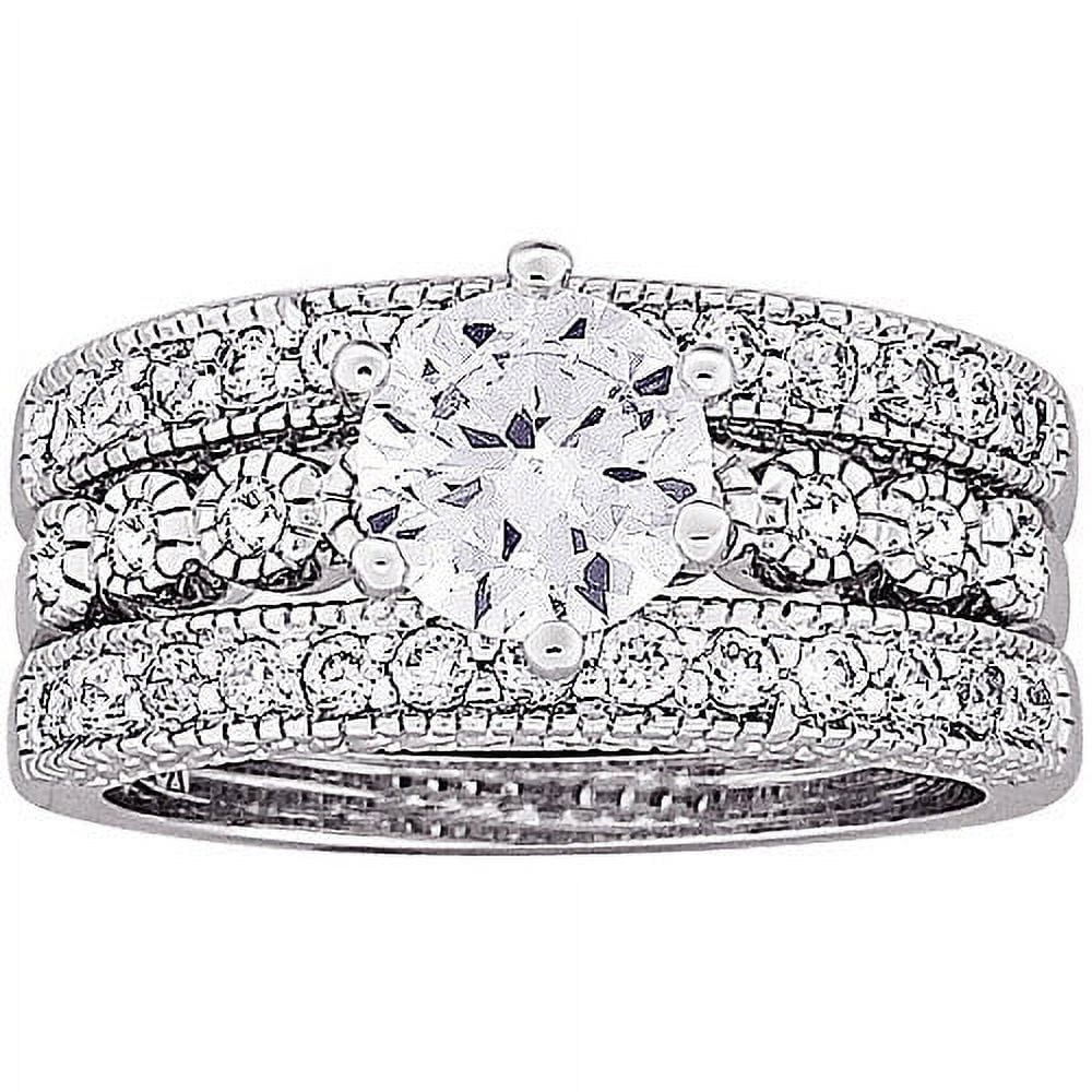 2.7 Carat T.G.W. CZ Silver-Tone Vintage-Inspired Bridal Set
