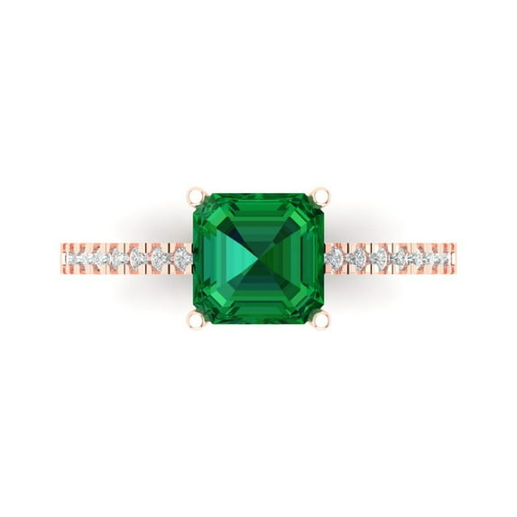 Solitaire with Accents Engagement Ring for Women - 2.7ct Simulated Emerald in 14K Rose Gold Promise Ring