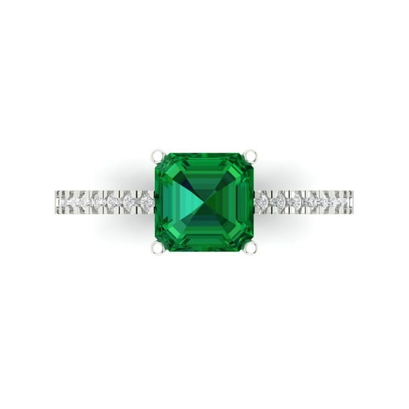 Solitaire with Accents Engagement Ring for Women - 2.7ct Simulated Emerald in 14K White Gold Promise Ring