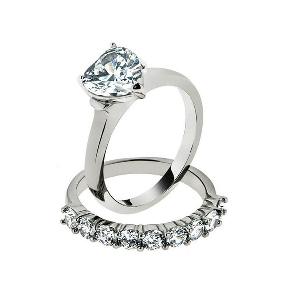 2.7 Ct Heart Cut Cubic Zirconia Stainless Steel Wedding Ring Set Women's Size 10