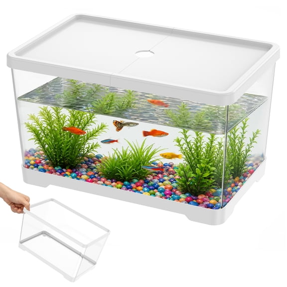2.7 Gallon Plastic Rectangular Fish Tank Aquarium for Betta Fish Reptiles Succulents Flower Centerpiece Shatterproof with Clear Clarity for Home Office Desktop Decors