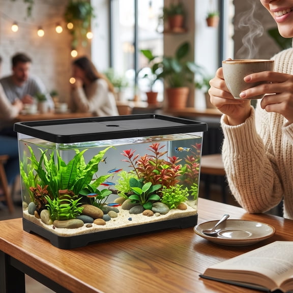 2.7 Gallon Plastic Rectangular Fish Tank Aquarium for Betta Fish Reptiles Succulents Flower Centerpiece Shatterproof with Clear Clarity for Home Office Desktop Decors