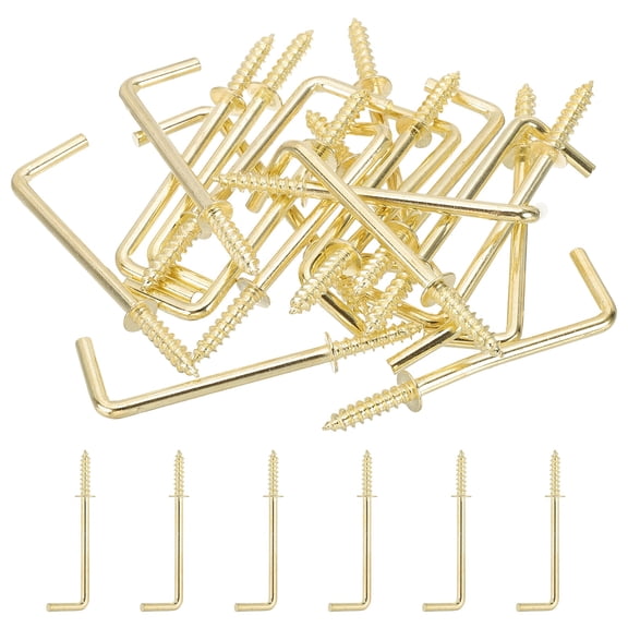 2.7 Inch Ceiling Hooks for Hanging Plants L-Shape Copper Plating Metal Screw-in Hooks, 20 Pcs