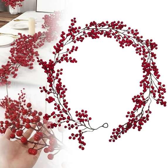 2.7-Meter Red Fruit Vine/ Christmas Red Berry Garland Artificial Red And Berry Christmas Garland For Indoor Outdoor Home Fireplace Decoration For Winter Holiday New Year Decor