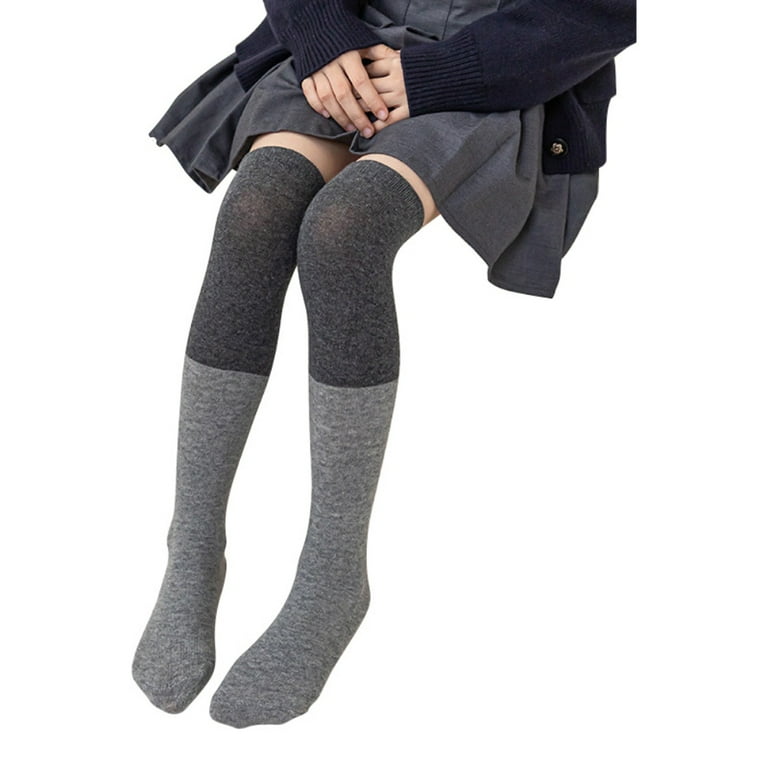 Daxin 2 7 Pairs Little Girl s Knee High Socks Over Calf Kids Over Knee Stockings School Uniform Color Block Long Socks for 3 8 Years Size One Size