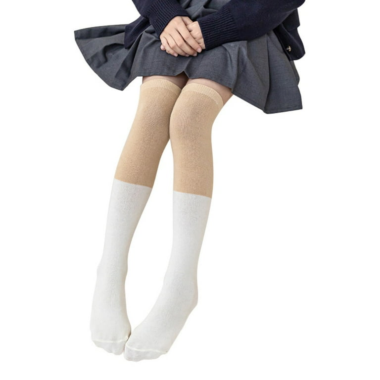Daxin 2 7 Pairs Little Girl s Knee High Socks Over Calf Kids Over Knee Stockings School Uniform Color Block Long Socks for 3 8 Years Size One Size