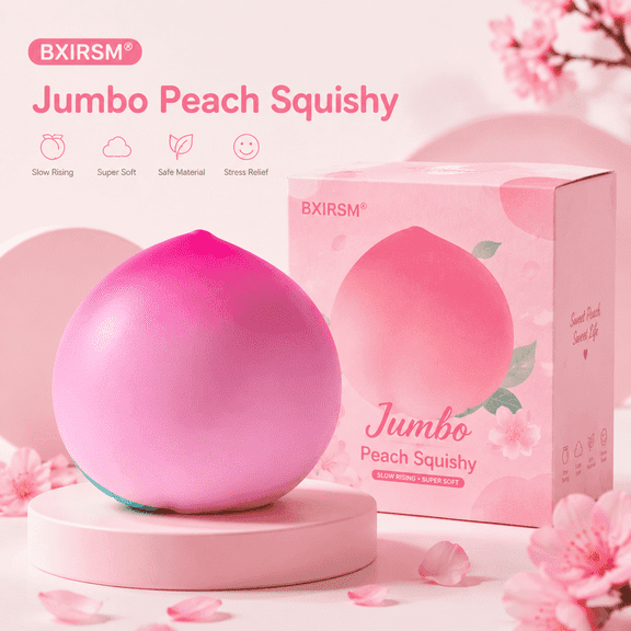 2.7" Realistic Peach Squishy, True-to-Size Non-Toxic Stress Ball, Tear-Resistant Slow Rising Hand Exerciser, Stress Relief Tool for Adults & Party Favors