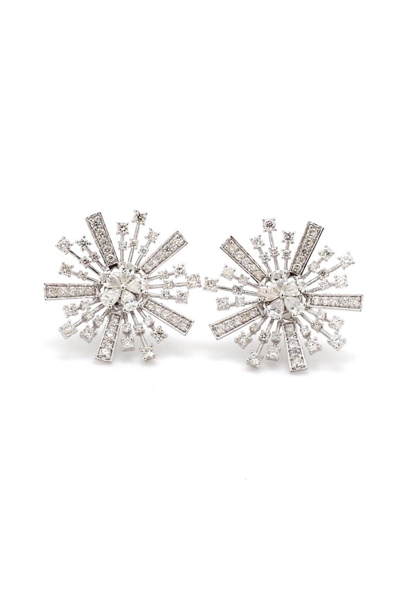 2.7 TCW Solid 18 Kt White Gold SI Clarity HI Color Diamond Handmade Star Shaped Earrings