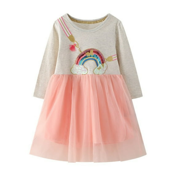 2-7 Years Kids Girls Winter Long Sleeve Dress Toddler Casual Party Tulle Tutu Dresses